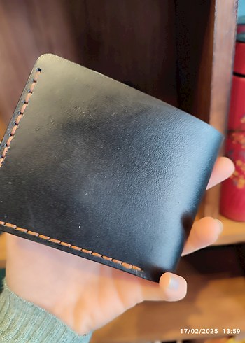 Two Bears Siyah Sert Sade Şık Gerçek Deri El Yapımı Cüzdan - Görsel 3