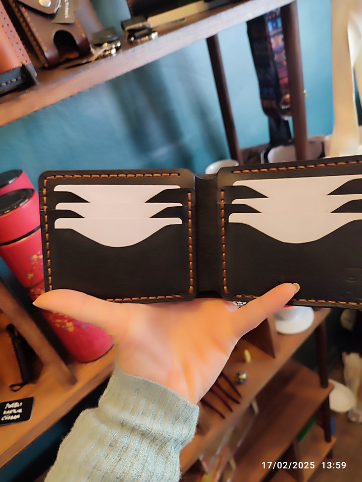 Two Bears Siyah Sert Sade Şık Gerçek Deri El Yapımı Cüzdan - Görsel 4