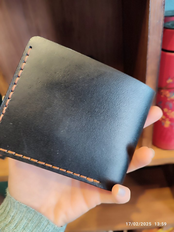 Two Bears Siyah Sert Sade Şık Gerçek Deri El Yapımı Cüzdan - Görsel 3