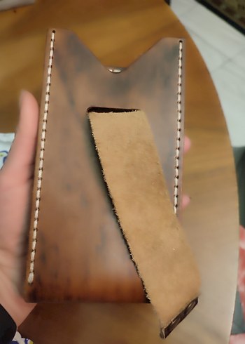 Koyu Kahverengi El Yapımı Gerçek Deri Telefon Kılıfı - Görsel 3