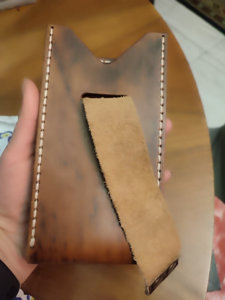 Koyu Kahverengi El Yapımı Gerçek Deri Telefon Kılıfı - Görsel 3