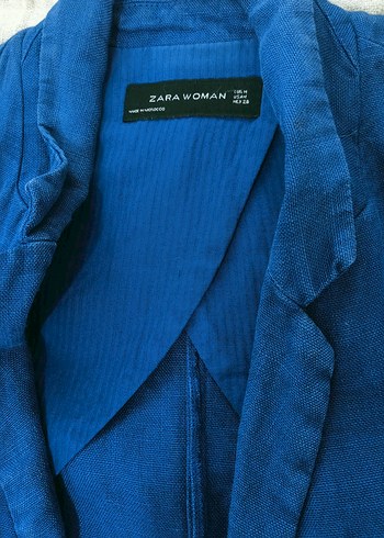 Zara Sax mavi Keten Kadın Blazer Ceket