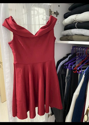 Bordo Drapeli Straplez Mini Elbise - Görsel 2