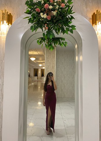 Bordo Askılı Uzun abiye - Görsel 2