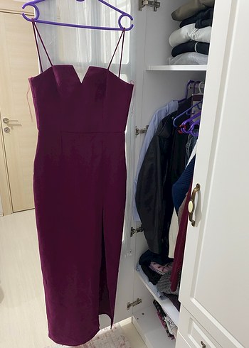 Bordo Askılı Uzun abiye - Görsel 3