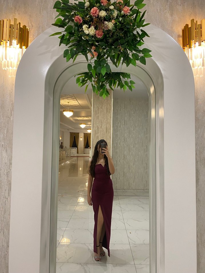 Bordo Askılı Uzun abiye - Görsel 2