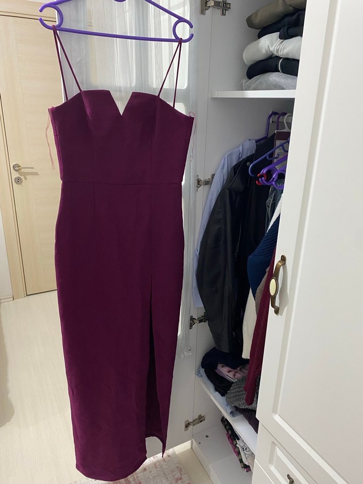 Bordo Askılı Uzun abiye - Görsel 3