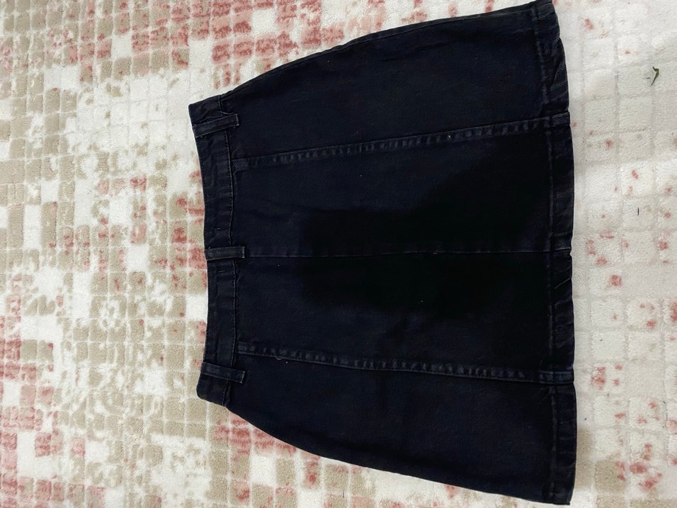 Düğmeli Siyah Denim Mini Etek - Görsel 3