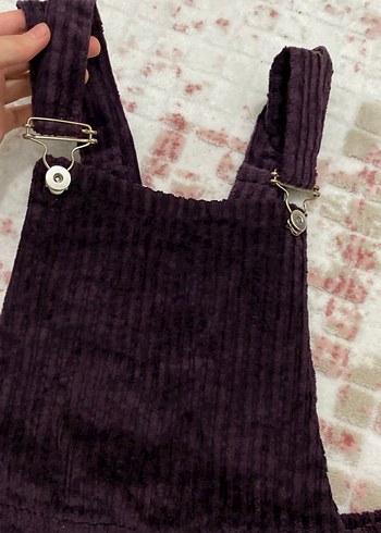 Koyu mor kadife salopet - Görsel 4