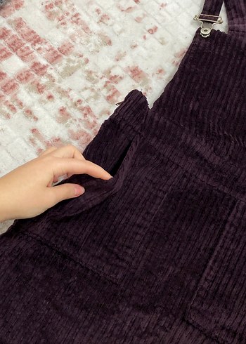 Koyu mor kadife salopet - Görsel 2