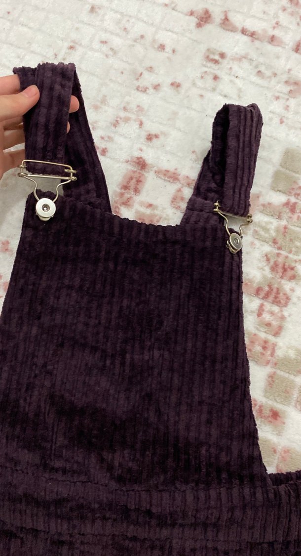 Koyu mor kadife salopet - Görsel 4