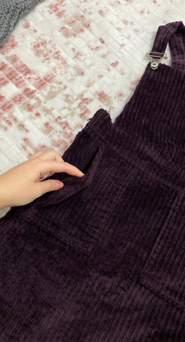 Koyu mor kadife salopet - Görsel 2