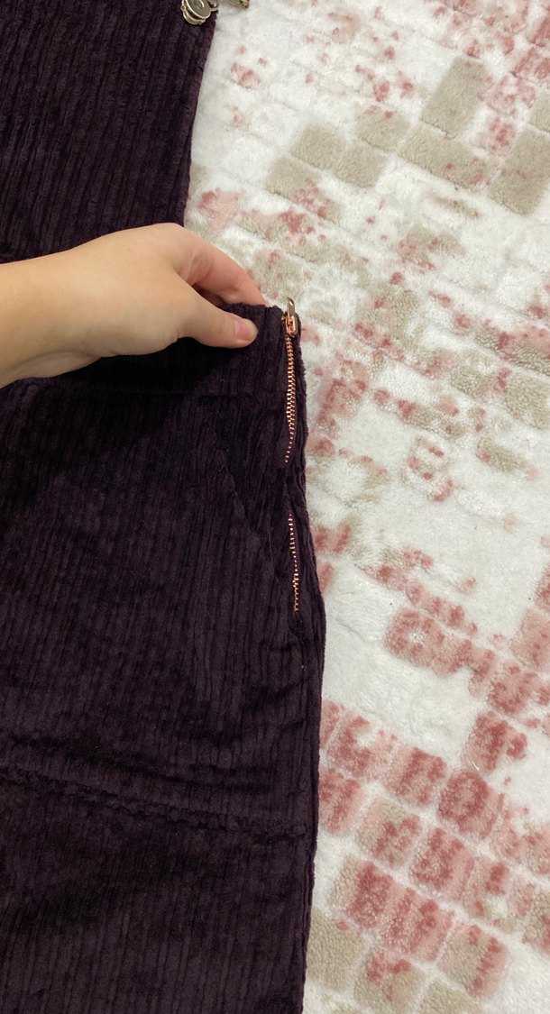 Koyu mor kadife salopet - Görsel 3