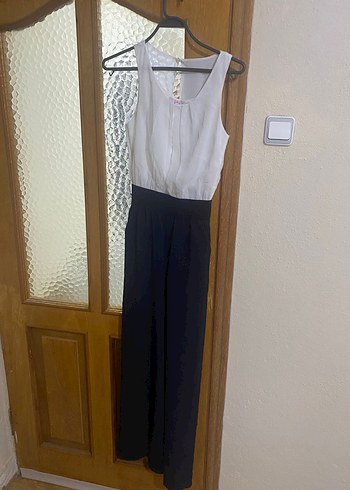 Kadın Beyaz lacivert Uzun Pilili Tulum - Görsel 3