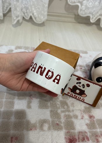 Ahşap Kutuda Panda Temalı kupa ve kumbara hediye seti - Görsel 3