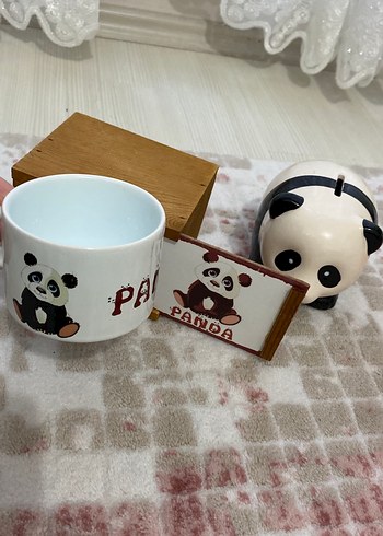 Ahşap Kutuda Panda Temalı kupa ve kumbara hediye seti - Görsel 2
