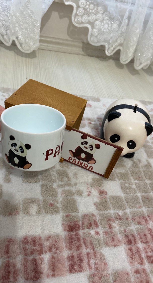 Ahşap Kutuda Panda Temalı kupa ve kumbara hediye seti - Görsel 2