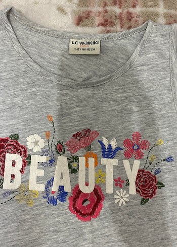 Kız Çocuk Gri Payetli Baskılı Kolsuz Tişört - Görsel 2