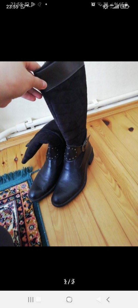 Siyah Süet Tokalı Dizüstü Stiletto Çizme - Görsel 2