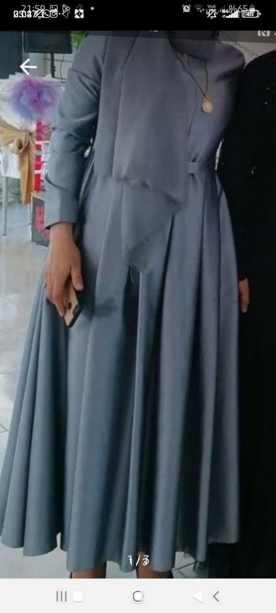 Uzun Gri Pilili Kadın Abiye Elbise - Görsel 3