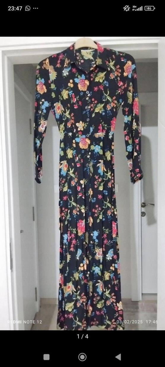 Bohem Çiçek Desenli Uzun Kollu Elbise - Görsel 3