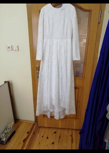 Uzun Kollu Beyaz Dantelli Nişan Elbisesi - Görsel 2