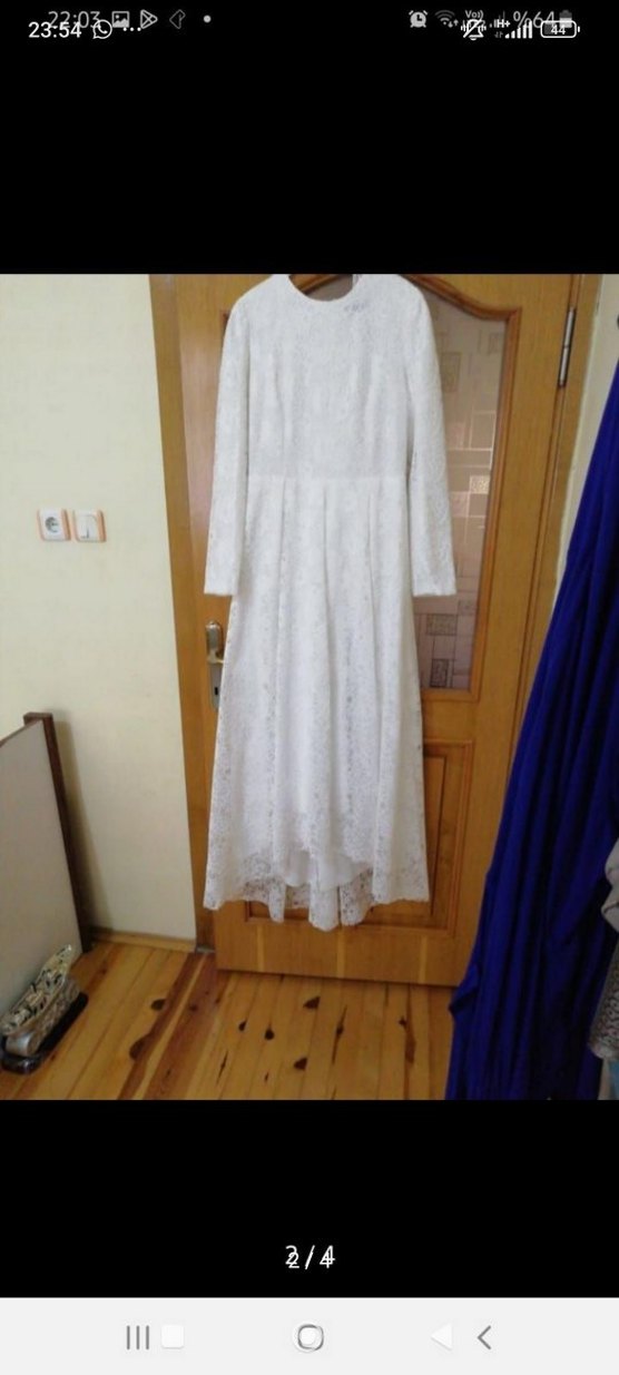 Uzun Kollu Beyaz Dantelli Nişan Elbisesi - Görsel 2