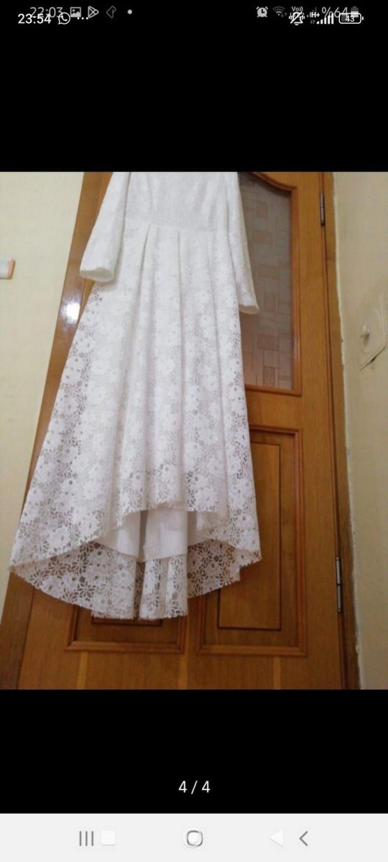 Uzun Kollu Beyaz Dantelli Nişan Elbisesi - Görsel 3