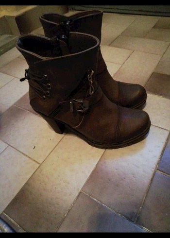 Kahverengi Deri Kadın Dolgu Topuklu Bot - Görsel 2