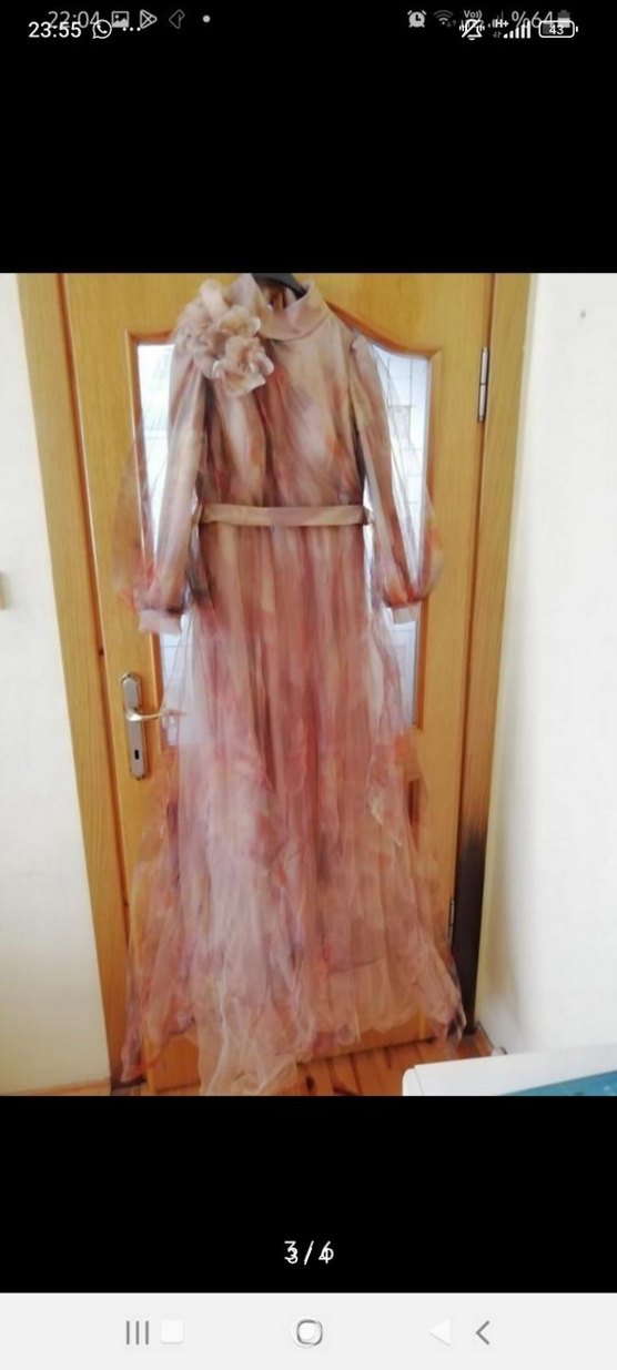 Pembe Vintage Uzun Kollu Bohem Uzun Elbise - Görsel 3