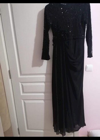 Uzun Kollu Mor Abiye Elbise - Görsel 2