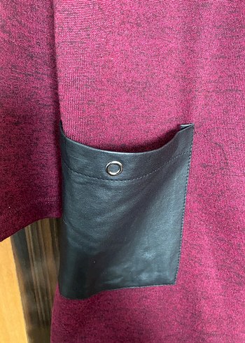 Bordo Deri Cepli Düğmeli Kadın Uzun Ceket - Görsel 2