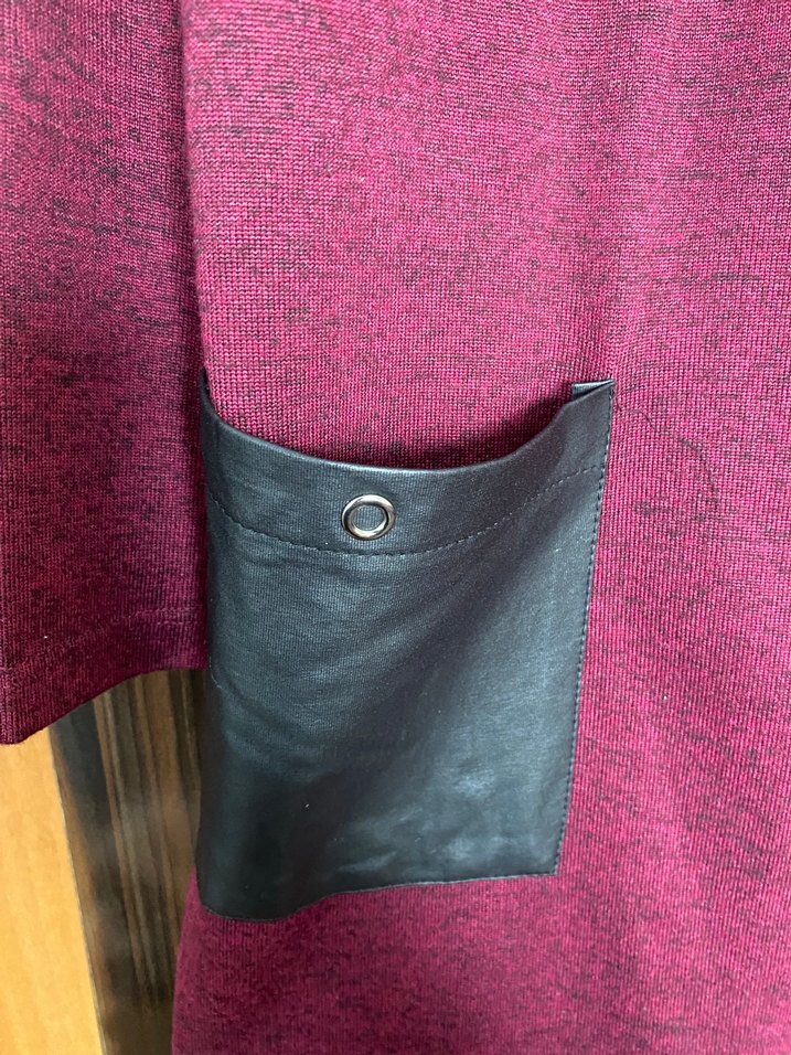 Bordo Deri Cepli Düğmeli Kadın Uzun Ceket - Görsel 2