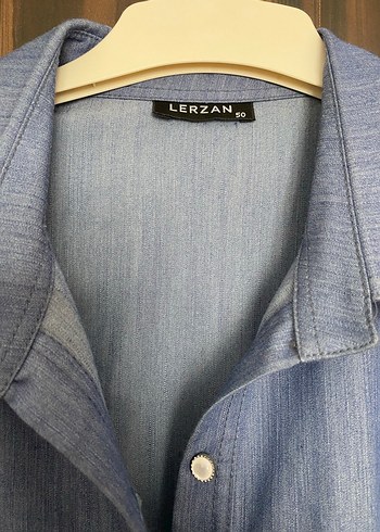 Düğmeli Kot Gömlek, Uzun Kollu, Mavi - Görsel 2