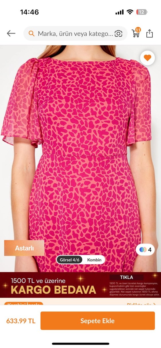 Pembe Leopar Desenli Piliseli Midi Elbise - Görsel 2