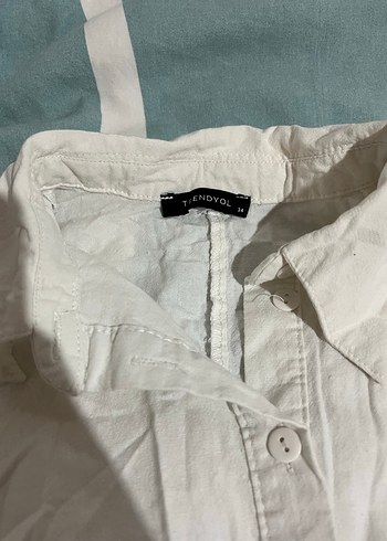 Beyaz Keten Düğmeli Kadın Gömlek - Görsel 2