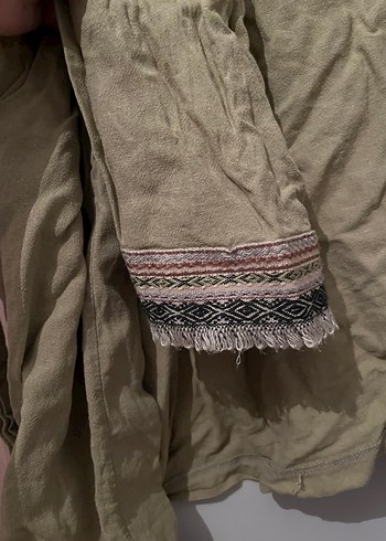 Bej Midi Boy Bohem Salaş Keten tunik - Görsel 3