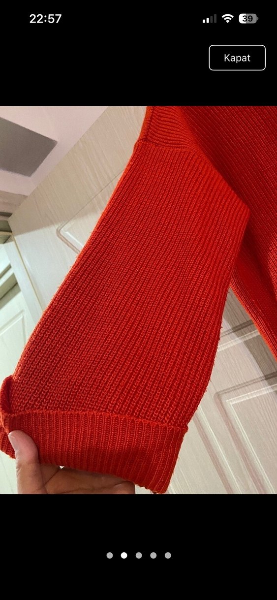 Kadın Kırmızı Triko Kazak - Görsel 2