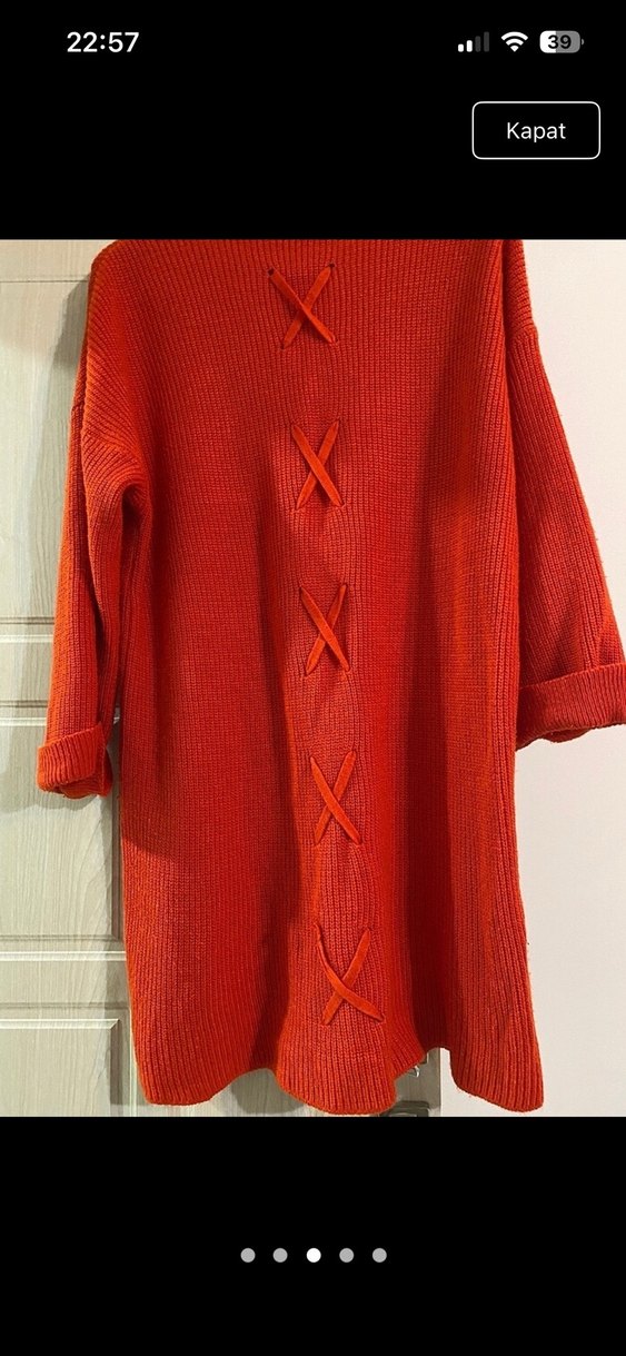 Kadın Kırmızı Triko Kazak - Görsel 3