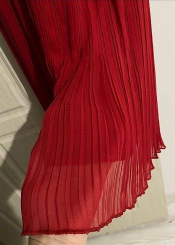 Kadın Kırmızı Piliseli Uzun Elbise - Görsel 5