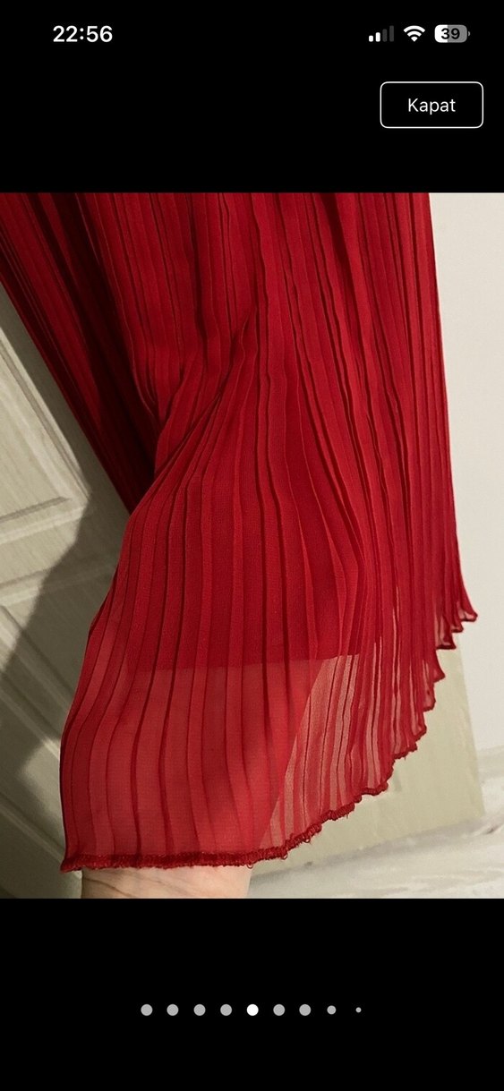 Kadın Kırmızı Piliseli Uzun Elbise - Görsel 5