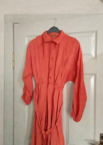 Uzun Kollu Pembe Vintage Kadın Elbisesi - Görsel 3