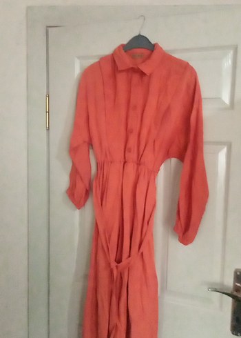 Uzun Kollu Pembe Vintage Kadın Elbisesi - Görsel 2