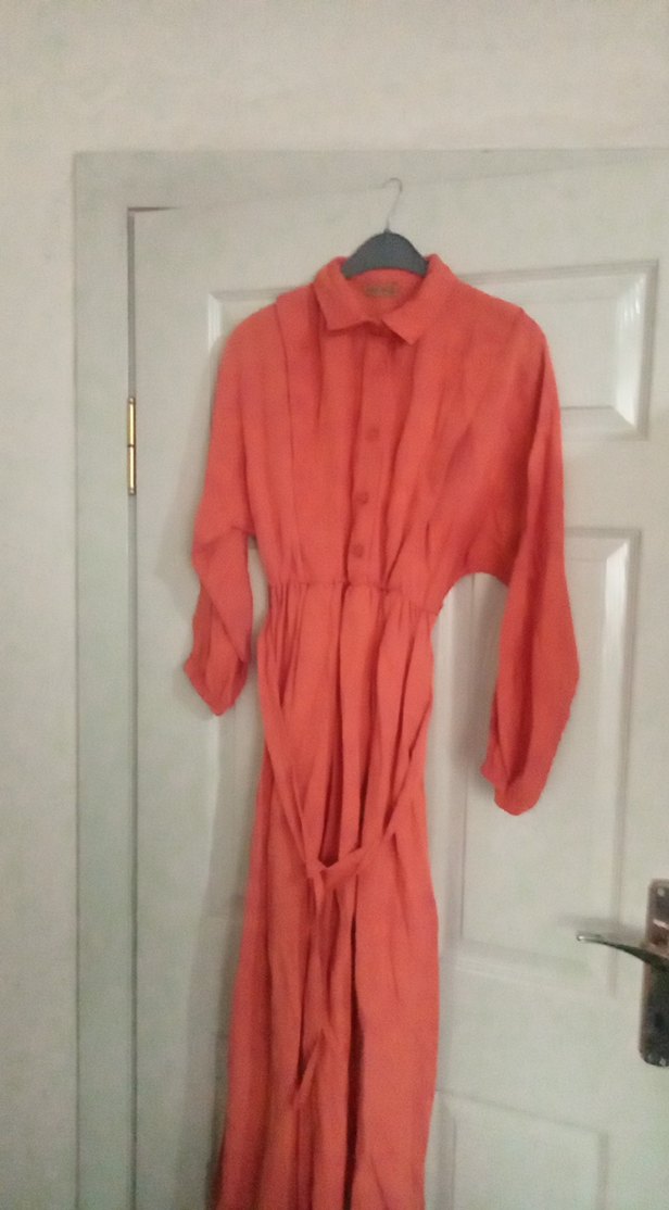 Uzun Kollu Pembe Vintage Kadın Elbisesi - Görsel 2