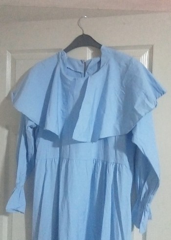 Mavi Keten Kadın Uzun Elbise - Görsel 3