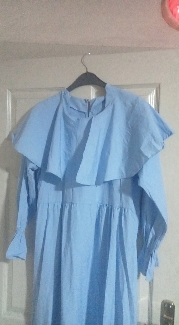 Mavi Keten Kadın Uzun Elbise - Görsel 3