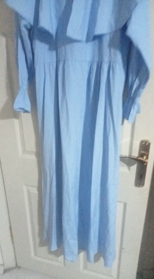 Mavi Keten Kadın Uzun Elbise - Görsel 4