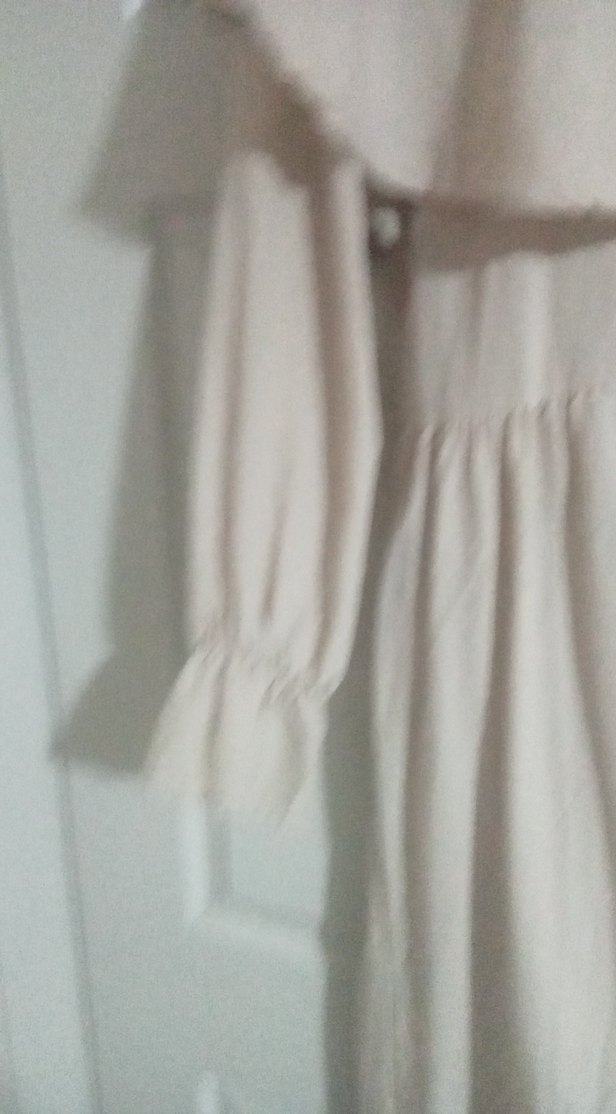 Bej Uzun Keten Elbise Fırfırlı Bohem Stil - Görsel 3