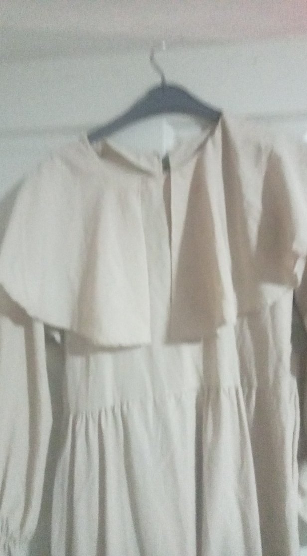 Bej Uzun Keten Elbise Fırfırlı Bohem Stil - Görsel 4