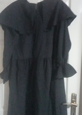 Siyah Uzun Kollu Fırfırlı Kadın Elbise - Görsel 2